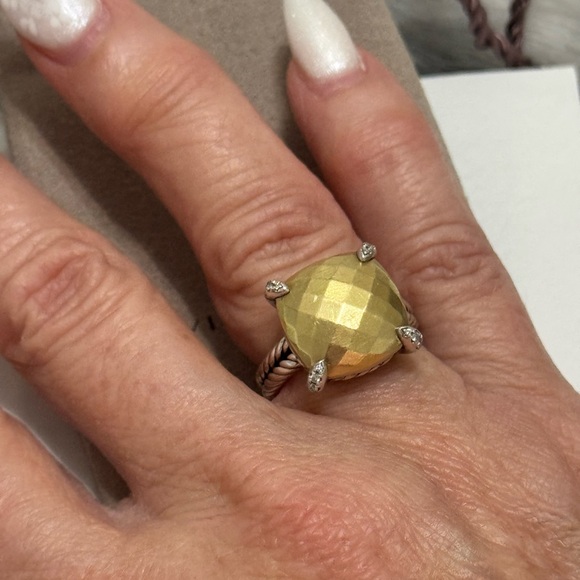 David Yurman 14mm Square Gold Dome Diamond Chatelaine Ring 925/18K - Picture 7 of 10